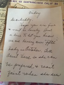 The note my mother wrote to inform my grandfather that she was pregnant yet again, for the fifth time in eight years.